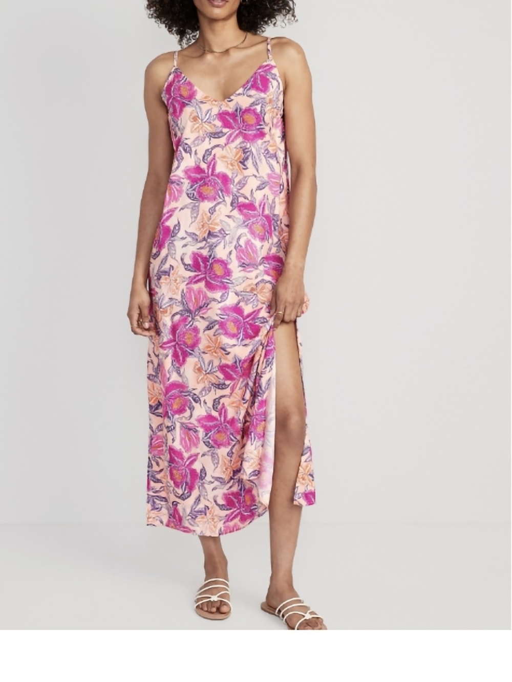 Old Navy Tie-Back Maxi Slit Pink And Peach Floral Cover-Up Dress